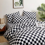 CLOTHKNOW Black White Plaid Full Size Comforter Set 3Pcs Grid Bedding Comforter Sets Soft Checkered Comforter with 2 x Pillow Cases
