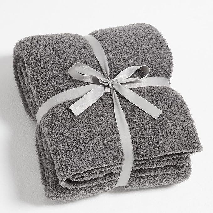 CYMULA Super Soft Knit Throw Blanket Twin Size Dark Grey-Lightweight Plush Fuzzy Fluffy Warm Cozy Blankets and Throws for Sofa Bed All Season Use, 60x80 inches