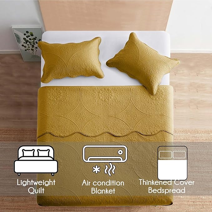 IR Imperial Rooms 8 Pack Quilt King Size Bedding (106" x 96") - Bulk Wholesale for Hotels, Guest Bedroom & Airbnbs - Lightweight Microfiber Reversible Floral Embossed Quilts Bedspreads (Ochre)