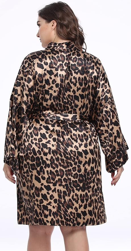 Women's Plus Size Satin Kimono Robes Short Silk Bathrobe Bridesmaid Wedding Party Nightgown Sleepwear