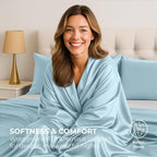 Satin Sheets King [4-Piece, Skyblue] Hotel Luxury Silky Bed Sheets - Extra Soft 1800 Microfiber Sheet Set, Wrinkle, Fade, Stain Resistant - Deep Pocket Fitted Sheet, Flat Sheet, Pillow Cases