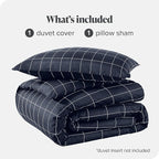 Bare Home Bedding Duvet Cover Extra Long Size - Premium 1800 Super Soft Collection - Lightweight - Soft Textured Bedding (Twin/Twin XL, Grid - Midnight Blue/White)