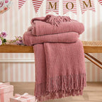 inhand Coral Pink Chunky Chenille Throw Blanket for Couch Bed, Mothers Day/Mom Birthday Gifts for Mom from Daughter Son,Soft Boho Knitted Blanket,Cozy Decor for Living Room,60"x80",Medium Thick