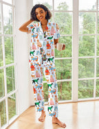 Ekouaer Silk Satin Pajamas Set Women Short Sleeve Sleepwear Soft Button Down Loungewear Pjs Set