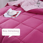 HIG 3pc Pink Queen Size Comforter Set - All Season Reversible Down Alternative Bedding Comforter Set - Quilted Duvet Insert with Corner Tabs - Box Stitched Blanket - Breathable, Soft, Fluffy