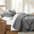 IR Imperial Rooms 8 Pack Quilt King Size Bedding (106" x 96") - Bulk Wholesale for Hotels, Guest Bedroom & Airbnbs - Lightweight Microfiber Reversible Floral Embossed Quilts Bedspreads (Grey)