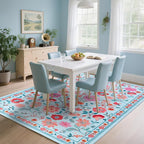 CRYPTOLITE Living Room Rug 6x9 Rug, Machine Washable Area Rug Non Slip Low Pile Floral Rug for Living Room, Bedroom, Farmhouse, Dining Room, Kids Playroom, Blue