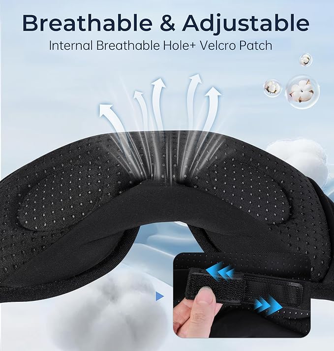 LC-dolida Bluetooth Sleep Mask with White Noise，Sleep Headphones,Bluetooth Wireless Music Eye Mask, Ideal for Travel, Night Work, Napping, Side Sleeping and Office Use for Both Men and Women