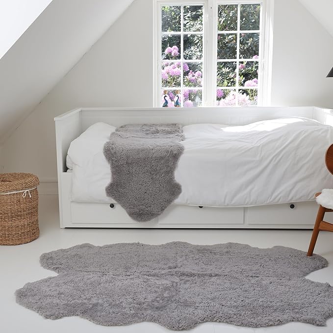 Nordic Sheep Real Sheepskin Rug 4x6 ft | Sheepskin Rugs for Living Room and Sofa | Large Bedside Rugs for Bedrooms is Breathable & Heat-regulating | Fluffy Rug in Color Light Grey