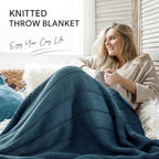 RECYCO Cable Knit Navy Blue Throw Blanket Twin Size for Couch, Super Soft Warm Cozy Decorative Knitted Throw Blanket 3.6LB for Bed, Sofa, Chair Large 60"x80"