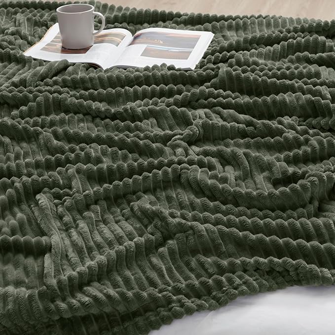 Nestl Green Throw Blanket for Couch - Cozy Warm Fuzzy Blankets for Women, Plush Small Fleece Throws for Girls - Olive Green, 50 x 60 Inches