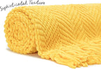 Chanasya Premium Textured Knit Throw Blanket with Tassels - Soft, Cozy Blanket for Couch, Bed, Living Room - 50" x 65” - Bright Yellow