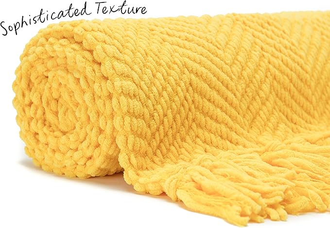 Chanasya Premium Textured Knit Throw Blanket with Tassels - Soft, Cozy Blanket for Couch, Bed, Living Room - 50" x 65” - Bright Yellow
