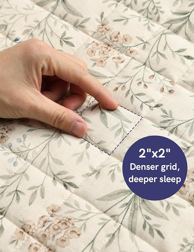 YnM King Size Linen Weighted Blanket for Adults (88x104 Inches, 20 Pounds, Botanical), Exclusive Smallest Compartments, Heavy Bed Blanket for Two Persons of 90~160lbs on Queen or King Bed