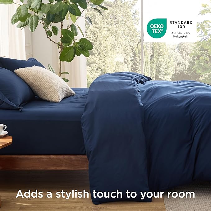 Bedsure Duvet Cover with Fitted Sheet Queen - Cooling Deep Pocket, Hotel Luxury Soft Double Brushed Bedding Set with Zipper Closure, 1 Duvet Cover, 1 Fitted Sheet, 2 Pillow Shams, NO Comforter, Blue