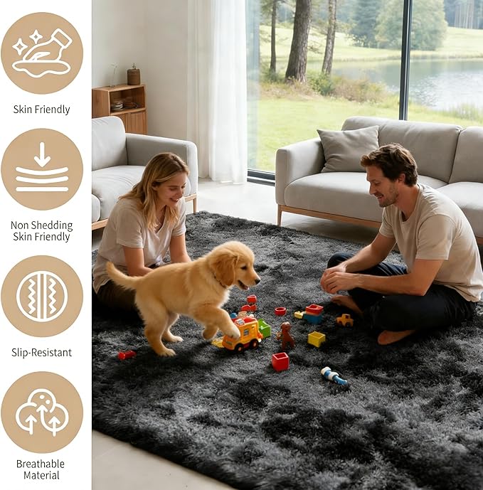 9x12 Area Rug Fluffy Shaggy Ultra Soft Faux Fur Non-Slip Machine Washable Carpet for Bedroom, Living Room, Nursery & Dorm Cozy Home Decor
