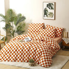 CLOTHKNOW Orange Beige Plaid Comforter Set Twin Grid Bedding Comforter Sets Soft All Checker Comforter with 2 x Pillow Cases