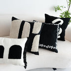 Black Cream Boho Chunky Tufted Pillow Cover, Neutral Decorative Square Throw Pillow Case, Geometric Woven Modern Sham for Bed Couch Living Room, 18x18 inches, 1PCS