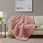 Madison Park Chenille Chunky Knit Handmade Throw Blanket, Luxuriously Soft Gift Blankets, Cottage Style Room Décor, Lightweight & Breathable All Seasons Throw Blanket for Couch, 50" W x 60" L Blush