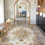 CRYPTOLITE Living Room Rug 7x10, Machine Washable Area Rug Non Slip Low Pile Rug for Living Room, Bedroom, Farmhouse, Dining Room, Beige
