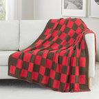 Carriediosa Checkered Throw Blanket 50" X 60", 400GSM Ultra Soft Microfiber Fuzzy Fluffy Reversible Cute Preppy Knitted Blankets Cozy Plush Fall Throws for Couch, Bed, Sofa, Red and Brown