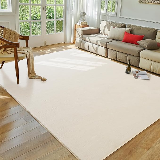 Softlife Area Rug for Bedroom Living Room, Solid Non-Slip 5x7 Fluffy Carpet with Soft Low Pile for Kids Boys Girls, Machine Washable Fuzzy Aethetic Rugs Home Dorm Decor, Creamy White