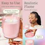 Lifelines Flameless Candle Aromatherapy Essential Oil Diffuser with 2 ClickWick Essential Oil Blends - Cordless & Waterless Diffuser for Home - Scented Electric Candles Blow Out Flame - Pink Jar