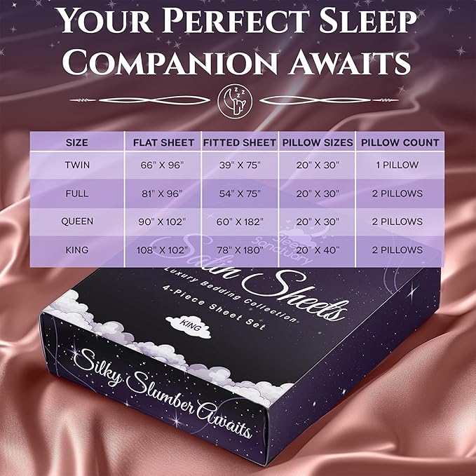 SLEEP SANCTUARY Satin Sheets Full Size – 4 Piece Luxury Silky Bed Set, Softer Than Silk, 15" Deep Pocket, Cooling & Wrinkle-Free, Moisture-Wicking & Breathable for Hair & Skin (Blush Pink)