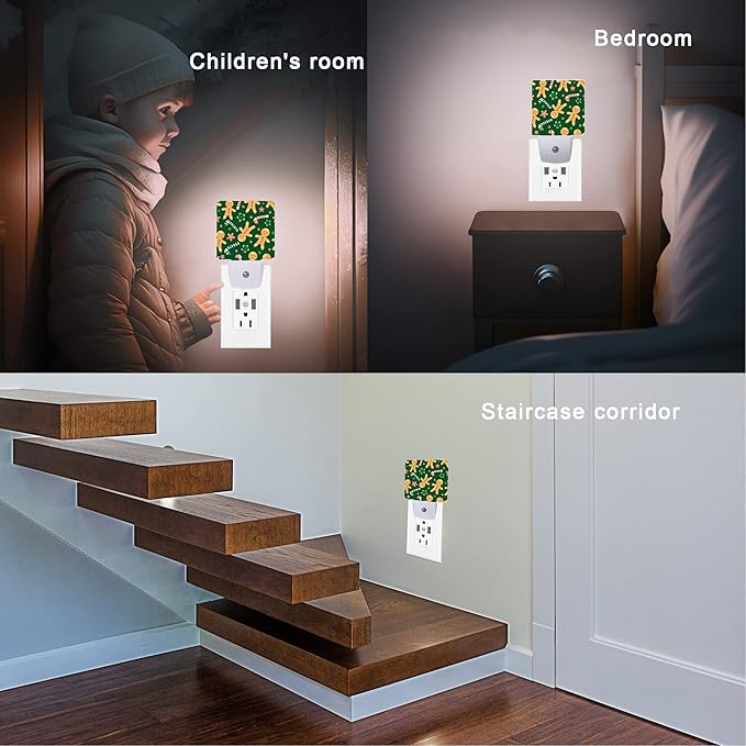 Christmas Night Light,Cookies and Candy Canes Plug in Night Lights 0.5W Sleep Friendly for Boys Girls Led Night Light Dusk to Dawn Sensor Nightlight for Stairway/Hallway/Kitchen