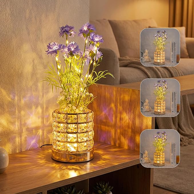 Cornflower Flower Lamp, Rechargeable Artificial Flower Table Lamp with 3 Color Temperature, Dimmable Touch Cordless Lamp for Bedroom Room Home Decor, Birthday Mother's Day Gift for Mom Grandma Women