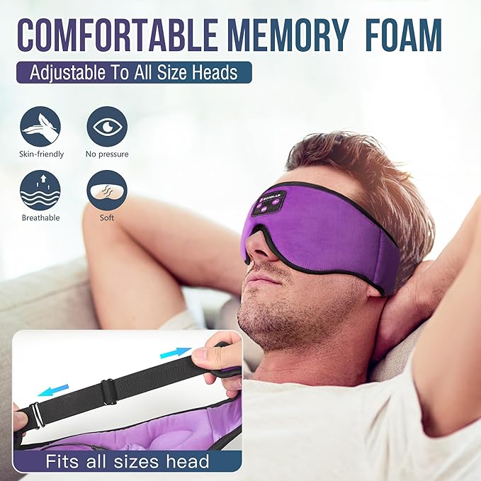 Sleep Headphones 3D Sleep Mask with Bluetooth 5.4 Headphones for Side Sleepers, Wireless Music Headband with Ultra-Thin Stereo Speakers, Long Playtime Battery Adjustable & Blackout for Men Women