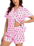 LecGee Womens Silk Satin Pajamas Short Sleeve Loungewear Two-Piece Sleepwear Button-Down Pj Set