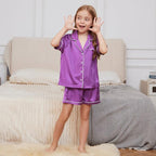 QPANCY Kids Satin Pajamas Sets Baby Boy Girl Button-Down Silk Sleepwear 2 Piece Short Sleeve Loungewear Clothes Set