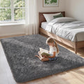 Ultra Soft Shag 3x5 Grey Area Rug – Fluffy Plush Rugs for Bedroom, Bedside, Living Room, Dorm, Kids and Girls Room, Study, Office, Playroom, Non-Slip Easy to Clean Home Décor Carpet