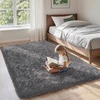 Ultra Soft Shag 3x5 Grey Area Rug – Fluffy Plush Rugs for Bedroom, Bedside, Living Room, Dorm, Kids and Girls Room, Study, Office, Playroom, Non-Slip Easy to Clean Home Décor Carpet