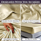 SLEEP SANCTUARY Satin Sheets King Size – 4 Piece Luxury Silky Bed Set, Softer Than Silk, 15" Deep Pocket, Cooling & Wrinkle-Free, Moisture-Wicking & Breathable for Hair & Skin (Champagne)