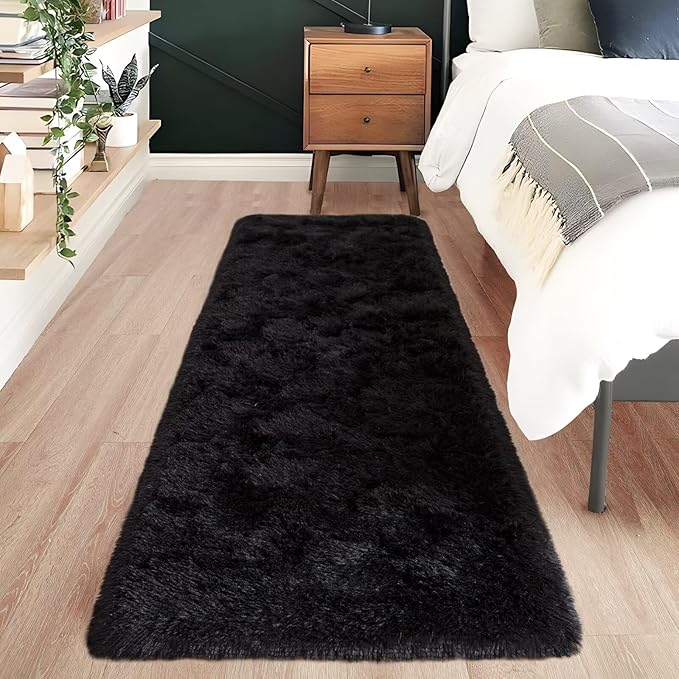 Noahas Black Runner Rug for Hallway,2'x10' Long Area Rugs for Bedroom Living Room,Non Slip Thick Shag Floor Carpet for Entryway Kitchen Dorm Nursery Bedside Kids Room