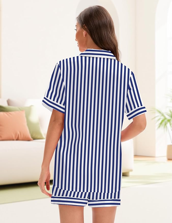 EPLAZA Silk Pajamas for Women Satin Pajamas Set 5 Pcs Long Sleeve Print Pattern Button Down Pjs Sleepwear Loungewear Set