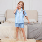 QPANCY Kids Satin Pajamas Sets Baby Boy Girl Button-Down Silk Sleepwear 2 Piece Short Sleeve Loungewear Clothes Set