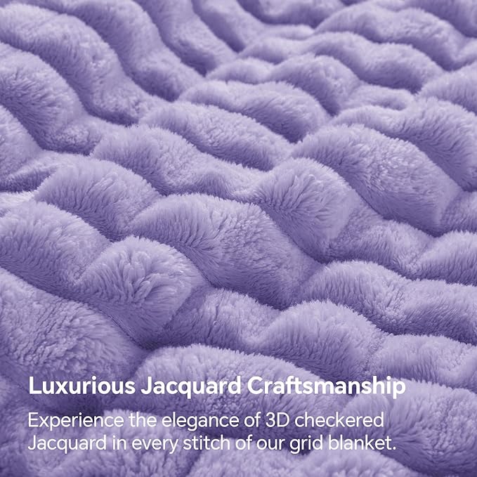 BEDELITE Lavender Throw Blanket Twin Size for Bed- Super Soft and Warm 3D Checkered Fluffy Fuzzy Fleece Blanket, Luxurious Plush Cozy Blanket for Room Decor Fall and Winter, 60x80 inches