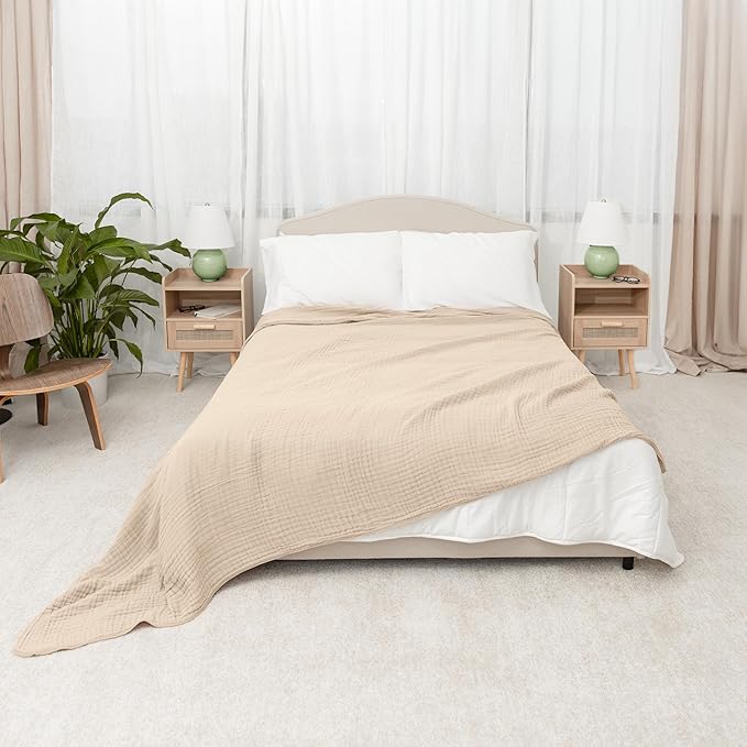 Comfy Cubs Muslin Blanket for Adults King 108" x 90" - 6 Layer Soft, Breathable & Lightweight Muslin Adult Blanket - Machine Washable & Designed in The US Bedding for All Seasons - Sand