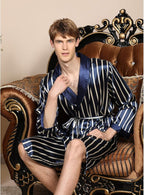 Mens Satin Robe,Silk Long Sleeve House Kimono Bathrobe,Soft Loungewear Dragon Robe