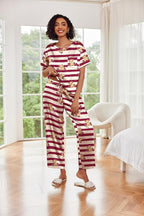Ekouaer Womens Satin Silky Pajama Set Short Sleeve Shirt with Long Pajama Pant Set Soft PJ Loungewear