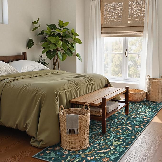 Lahome Chloe Insect Botanical 2x6 Runners for Hallways Non Slip, Green Bathroom Kitchen Runner Rugs Non Skid Washable, Boho Soft Indoor Carpet for Entryway Laundry Bedroom(Dark Green,2x6)