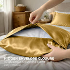Satin Pillowcase 2 Pack - Queen Size (20"x30", Gold) - Silky Pillow Cases for Hair and Skin - Satin Pillow Covers with Envelope Closure - Extra Soft Premium Microfiber