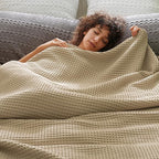 PHF Ultra Soft Waffle Weave Blanket King Size 104"x 90"- Washed Lightweight Breathable Cozy Woven Blanket for Bed - Aesthetic Decor for Couch Bedding Sofa Home Car - Khaki