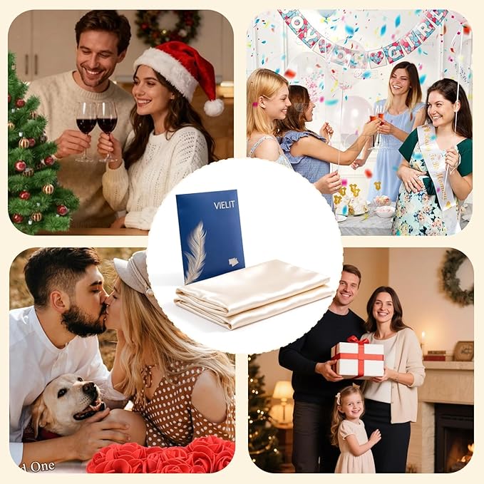 Vielit Satin Body Pillow Pillowcase 1pc,Silky Body Pillow Cover Similar to Silk Pillow Cases Soft Body Pillow Case 20x54 & Envelope Closure,Gift for Women Men Cream White & 1 Satin Scunchie