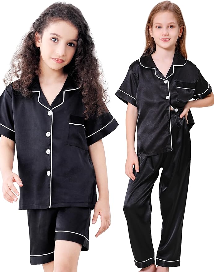 DIPUG 3 Piece Girls Silk Pajamas Set Soft Satin PJs Sleepwear for Comfortable Nights