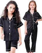 DIPUG 3 Piece Girls Silk Pajamas Set Soft Satin PJs Sleepwear for Comfortable Nights
