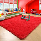Amdrebio Red Area Rugs for Living Room Bedroom, Christmas Rug 6x9, Large Red Carpet, Plush Fuzzy Furry Rug for Kids Playroom, Fluffy Shaggy Throw Carpets for Dorm, Aesthetic Rugs for Boys Room Decor